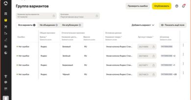 Управление вариантами Яндекс Маркет _