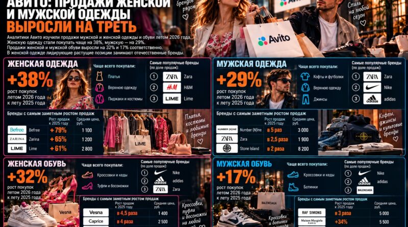 Продажи одежды на Авито выросли почти на треть: российские бренды прибавили до 79%, отдельные марки — в пять раз