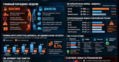 Хроники топливного кризиса в России: 8–15 октября 2026 года. Рязанский НПЗ снова атакован, Россия оставляет импорт бензина